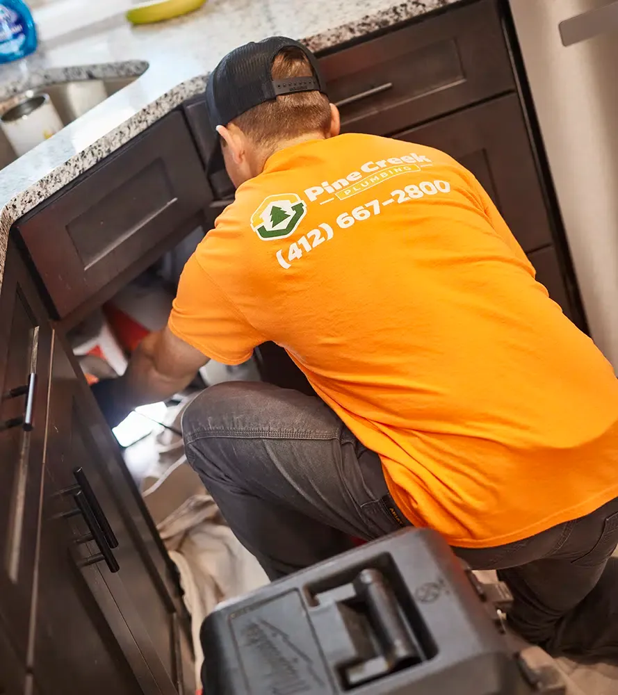 Pine Creek plumber working under kitchen sink