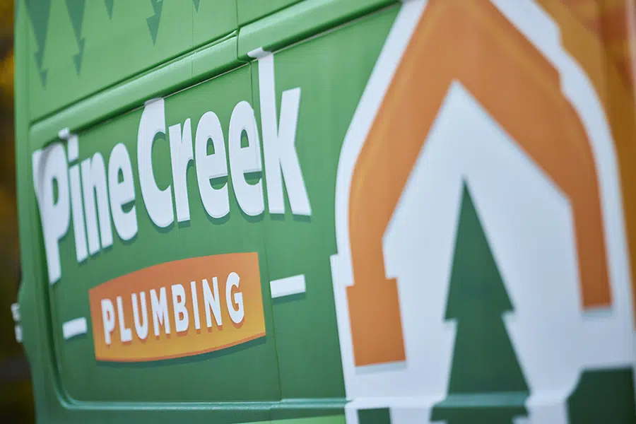 Closeup of Pine Creek Plumbing truck