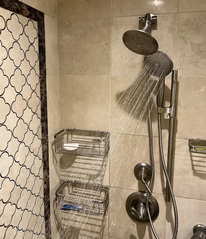 New shower head in residential shower in Wexford.